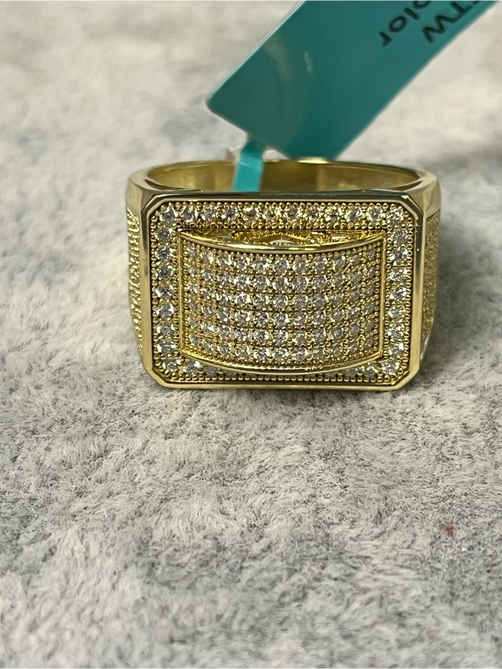 NWT 1.18 CTTW Moissanite 925 Sterling Silver Gold Tone Statement Ring Size 10